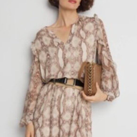 Long Sleeve Ruffle Dress snake print ruffle size xl White house black market - Picture 15 of 16